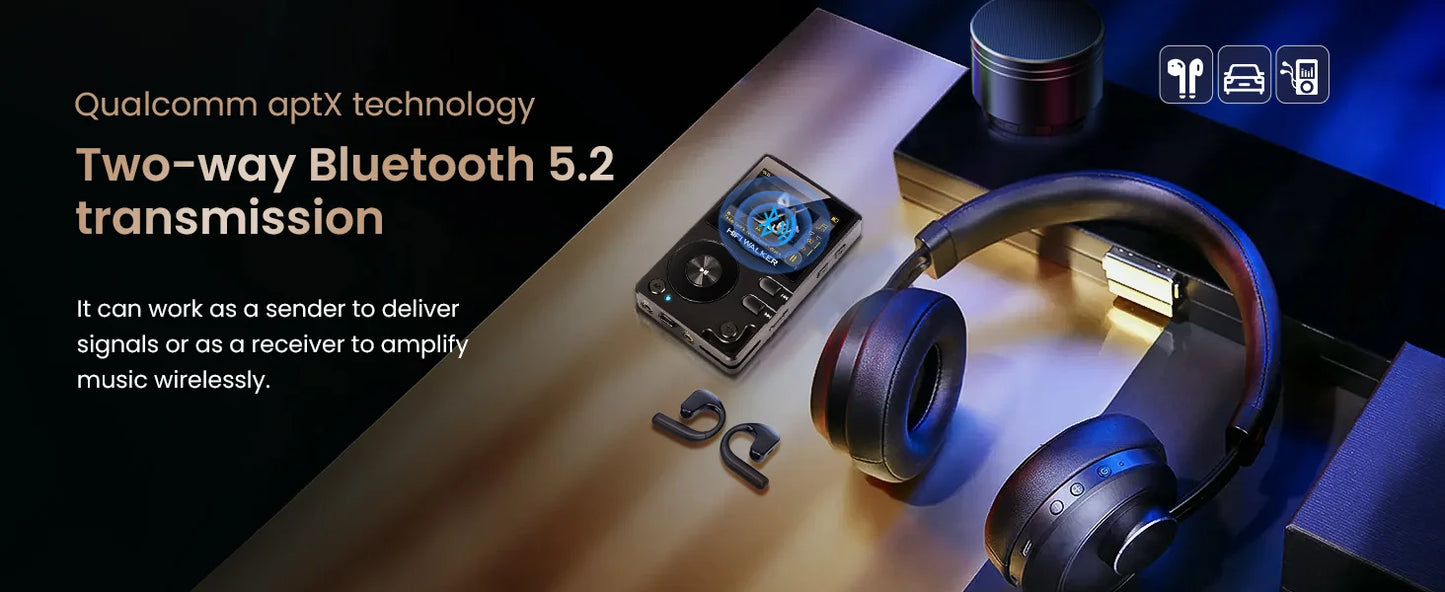 HIFI WALKER H2 Hi-Res MP3 Music Player Bluetooth Portable 128GB High Sound Quality  DAC FLAC APE Type-C Digital Audio Player