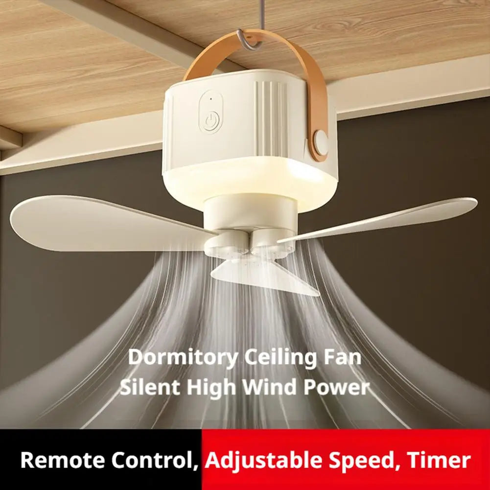 Portable Ceiling Fans Outdoor Camping Fan Tent Ventilator Cooler Rechargeable Electric Fan Remote Control LED Lighting