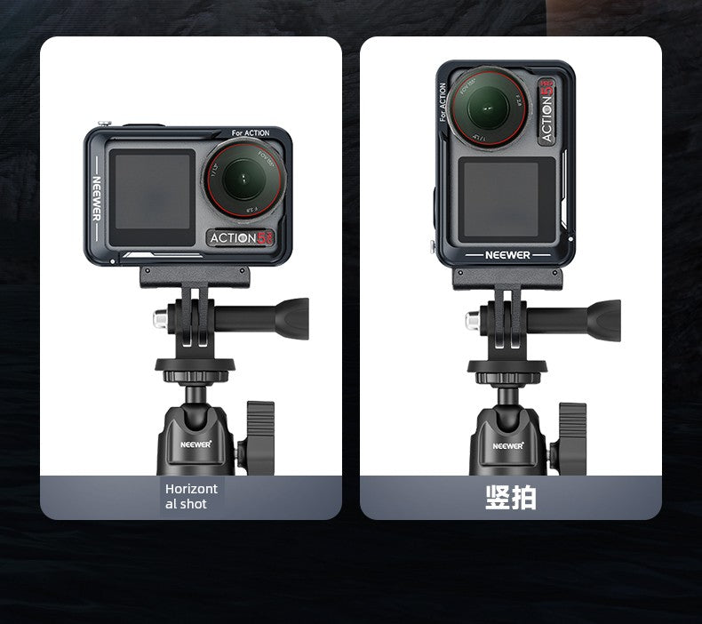 Neewer Cage for Dji Action 6/5 Pro/4/3 Metal Protective Frame Action Camera Anti-Drop Heat Dissipation Side-Open Quick Release Protective Selfie Video Cycling Skateboard Accessories