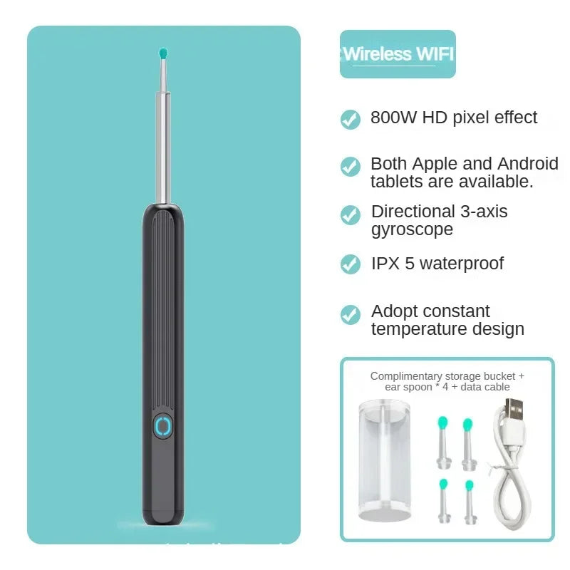 Smart Visual Ear Cleaner HD Ear Sticks Otoscope USB C Charging Endoscope Wax Removal Tool Earpick MIni Camera Health Care Set