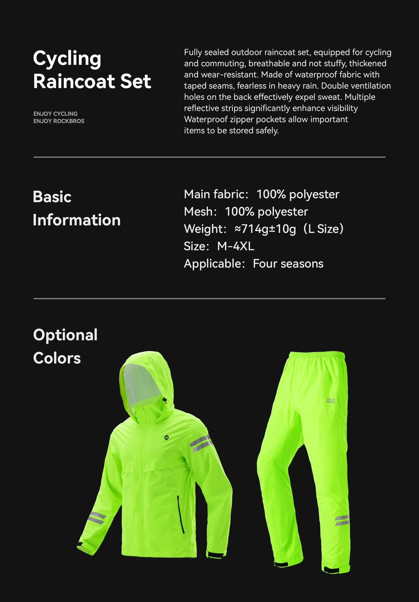 ROCKBROS Rainproof Cycling Suit Breathable Raincoat Hoodie Jacket Waterproof Pants Trousers Men Outdoor Sports Cycling Clothing