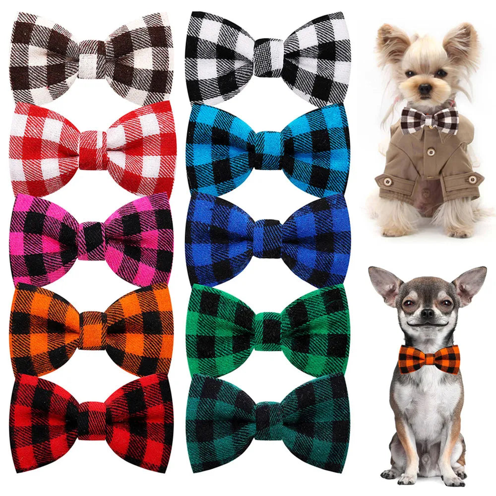 50pcs Cotton Glaid Dog Bowtie Sliding Pet Dog Collar Bow Bulk Small Doga CataBow Tie For Dogs Pets Grooming Dog Accessories