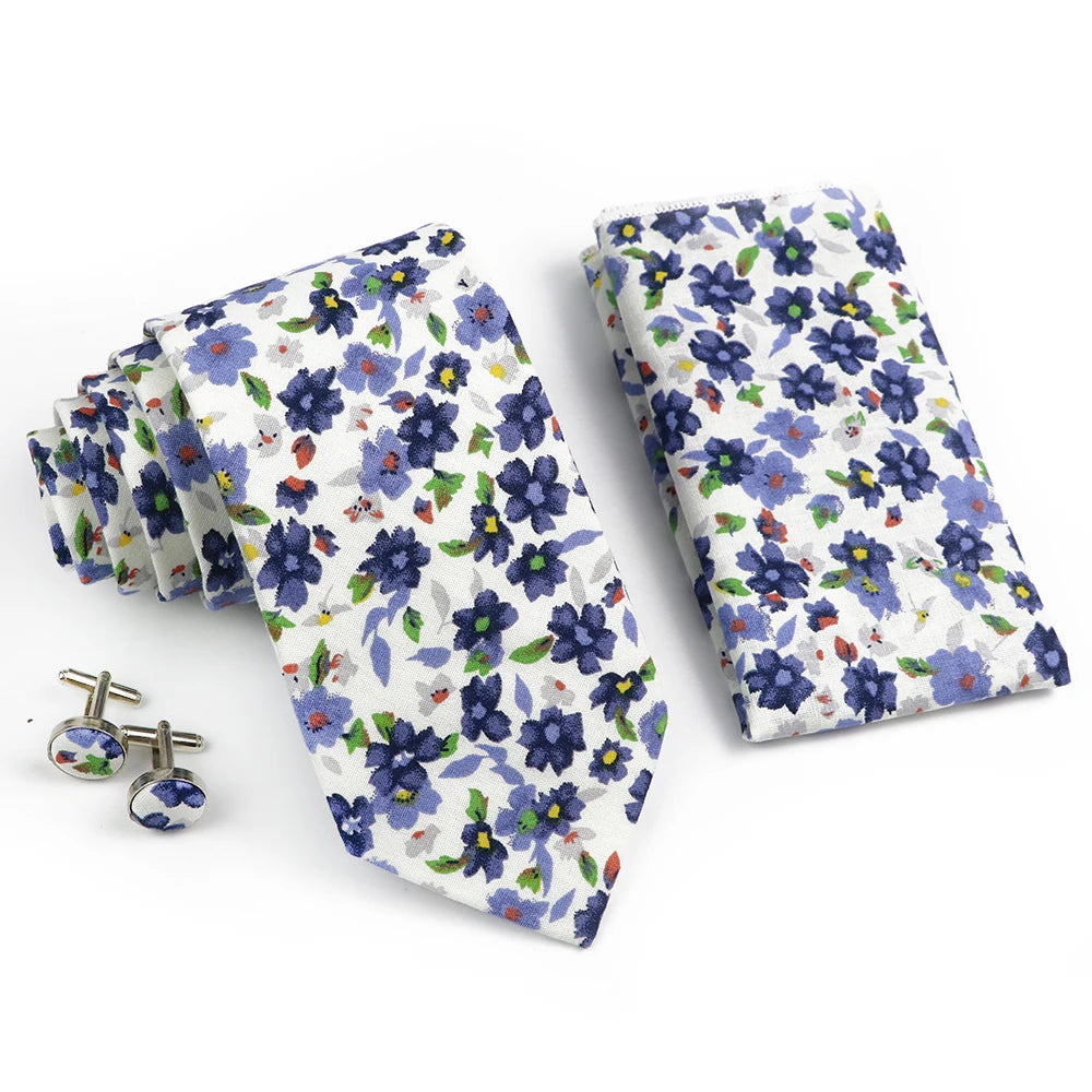 Hot Sell 3PC Chic Elegant Floral Tie Set Pocket Square Cufflinks For Men Women Wedding Party Dinner Suit Tuxedo Accessory Gift