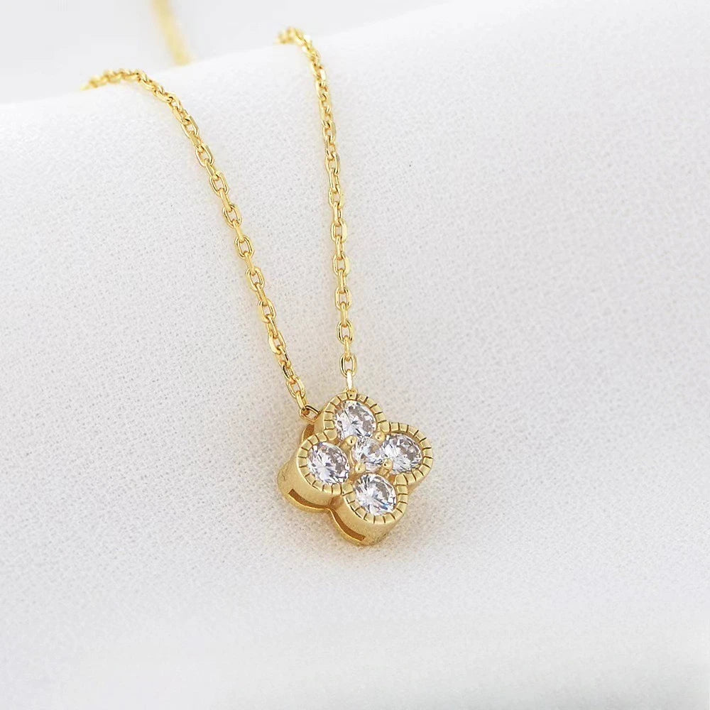 Monkton 100% s925 Sterling Silver Minimalist Four-leaf Clover Necklace Pendant Chain Delicate Women Valentiens Gifts