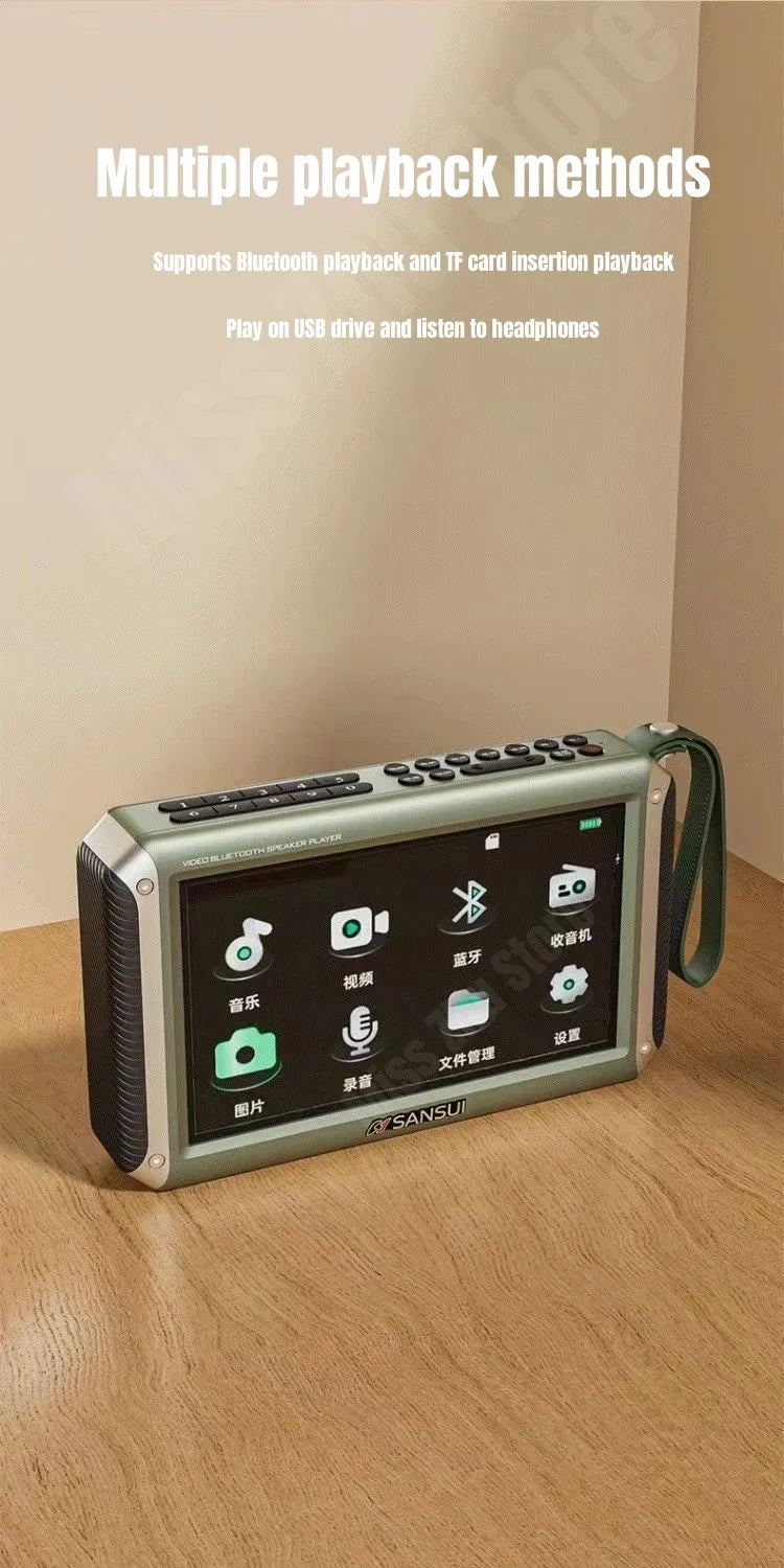 SANSUI F55 Portable FM Radio Video display radio Wireless Bluetooth Speakers Dual TF Card Slot MP4 Music Player Video E-book