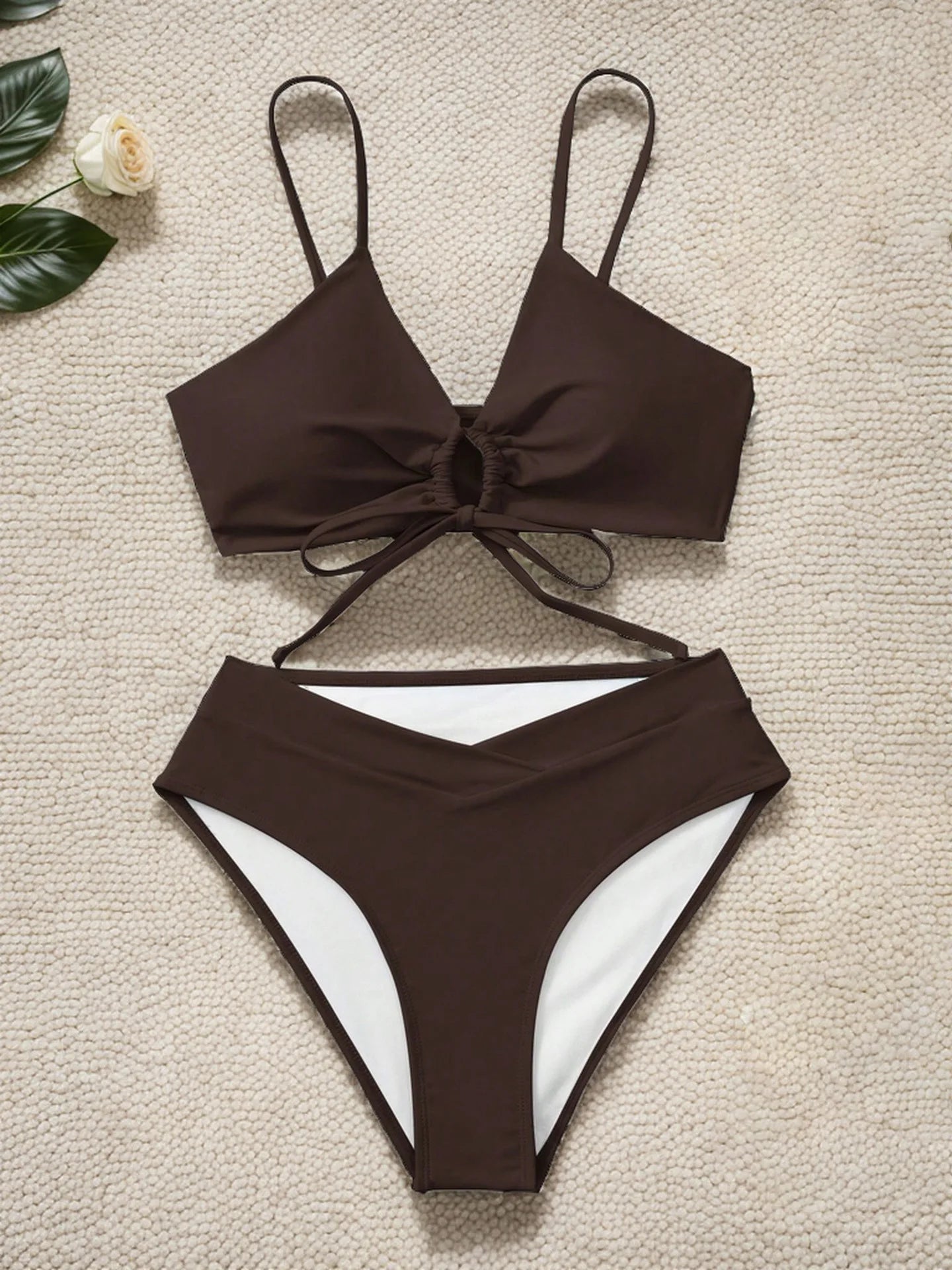Sexy Bikini Set Women Adjustable Lace Up Solid Color Two Piece Swimsuit 2026 Summer Beach Bathing Suit Fashion New Beachwear