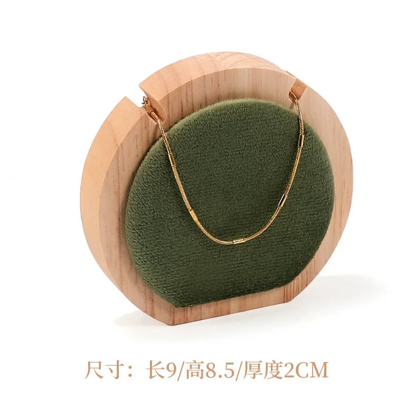 Solid wood green velvet jewelry display stand ring stud necklace pendant bracelet storage and display stand