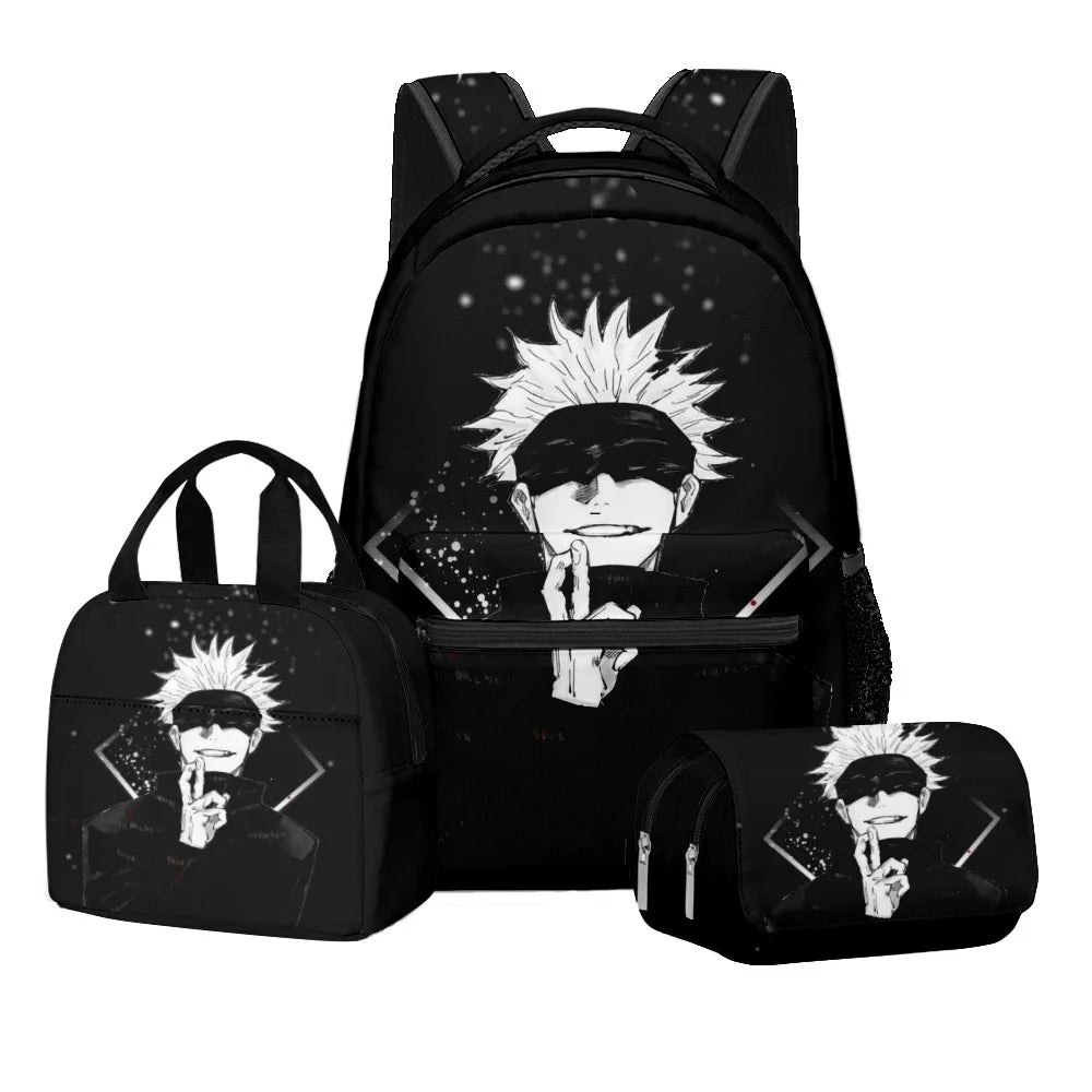 Anime Digital Print Jujutsu Kaisen School Set Large Capacity Backpack Lunch Bag 2-Layer Pencil Case 3-Piece Boy's Gift