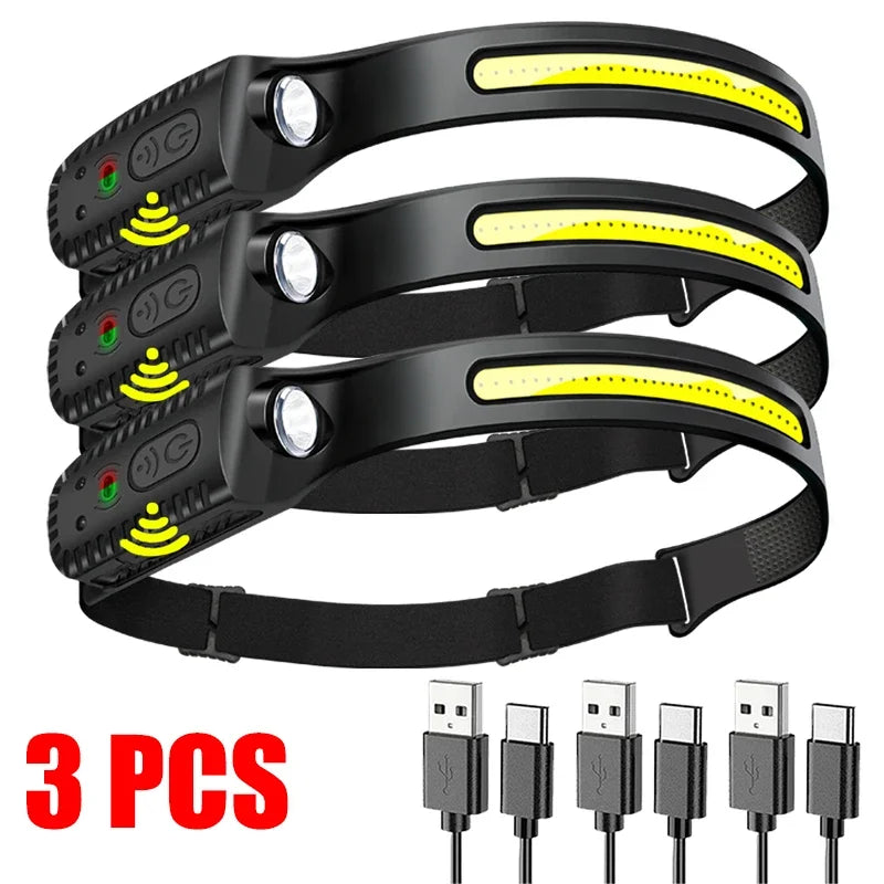 Outdoor Emergency LED COB Headlamp USB Rechargeable Lamp with Built-in Battery Camping Fishing waterproof Light Work Headlight