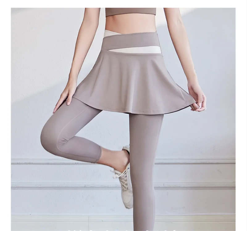 Aiithuug Tennis Skorts Cross-waist Skirted Legging Yoga Legging with Skirts Tennis Leggings Soft Stretchy Tennis Dresses Running