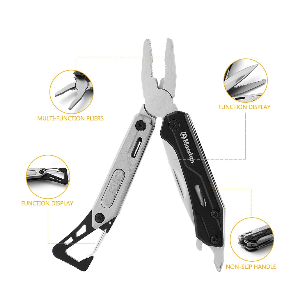 Maarten Multitool, 9-in-1 Stainless Steel Multi Tool Pocket Knife with Screwdriver,  Multitool Pliers, Survival Equipment