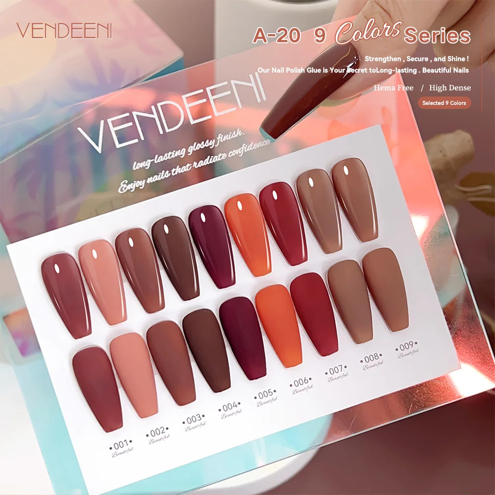 Vendeeni TPO HEMA Free 2025 Hot Sale High Quality 9-Color Nail Gel Polish Set Non-Toxic UV Gel Nail Art Kit for Nail Salon