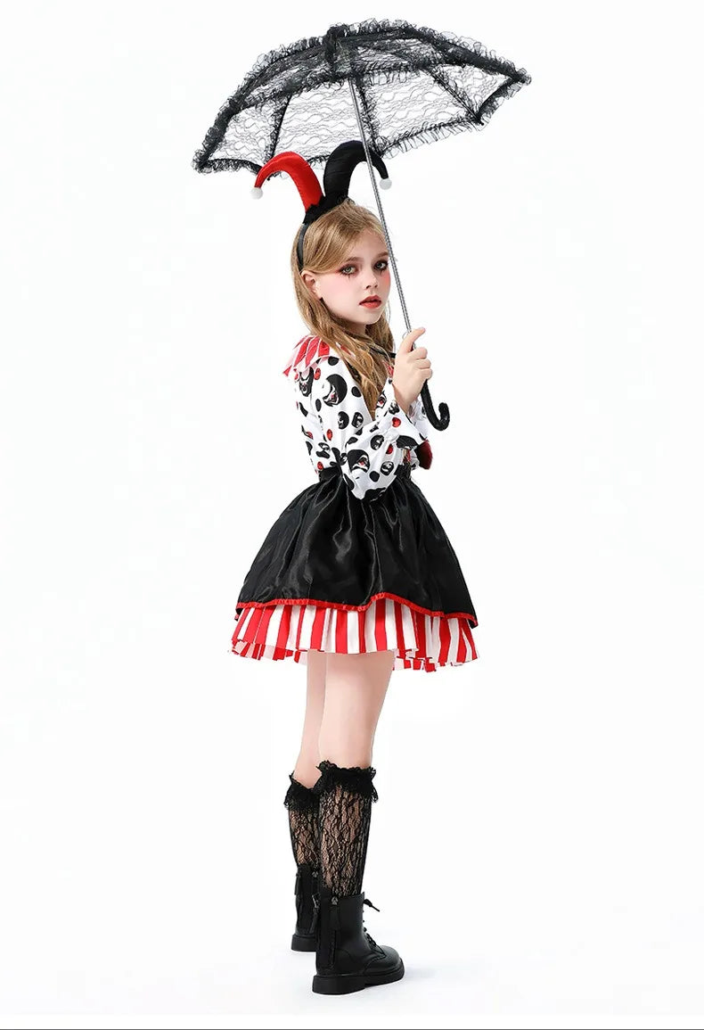Halloween Cosplay Costumes Horror Clown Dresses Pants Headwear Clothes Sets Carnival Theme Party Role Playing Outfits for Girls