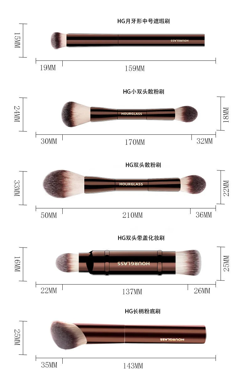 HOURGLASS Full Set Makeup Brushes - Powder Blush Foundation Eyeshadow Concealer Lip Brush - Cosmetic Brush Kit for Face And Eyes