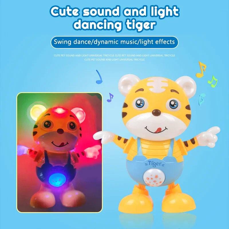 Dancing Electric Toy Cartoon Cute Small Yellow Tiger Doll Home Decor Kid Gift Baby Early Education Musical Dance Light Baby Gift