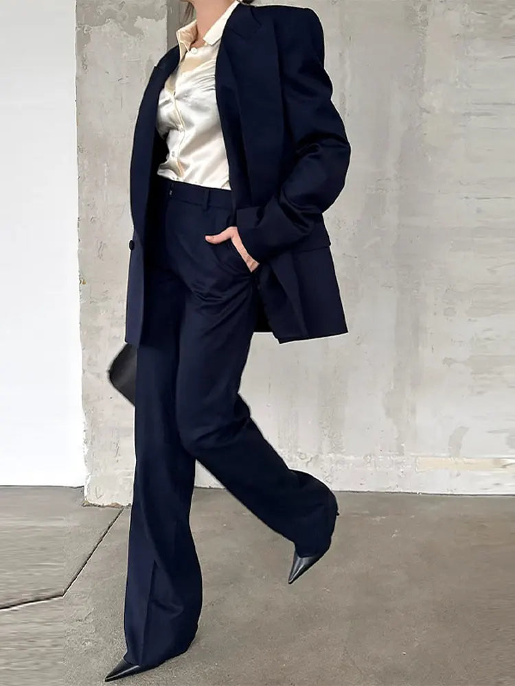 Elegant Blazer Coat Pants Set Women 2026 Lapel Double Breasted Jacket Straight Trousers Female Sets Spring Chic Lady Suit