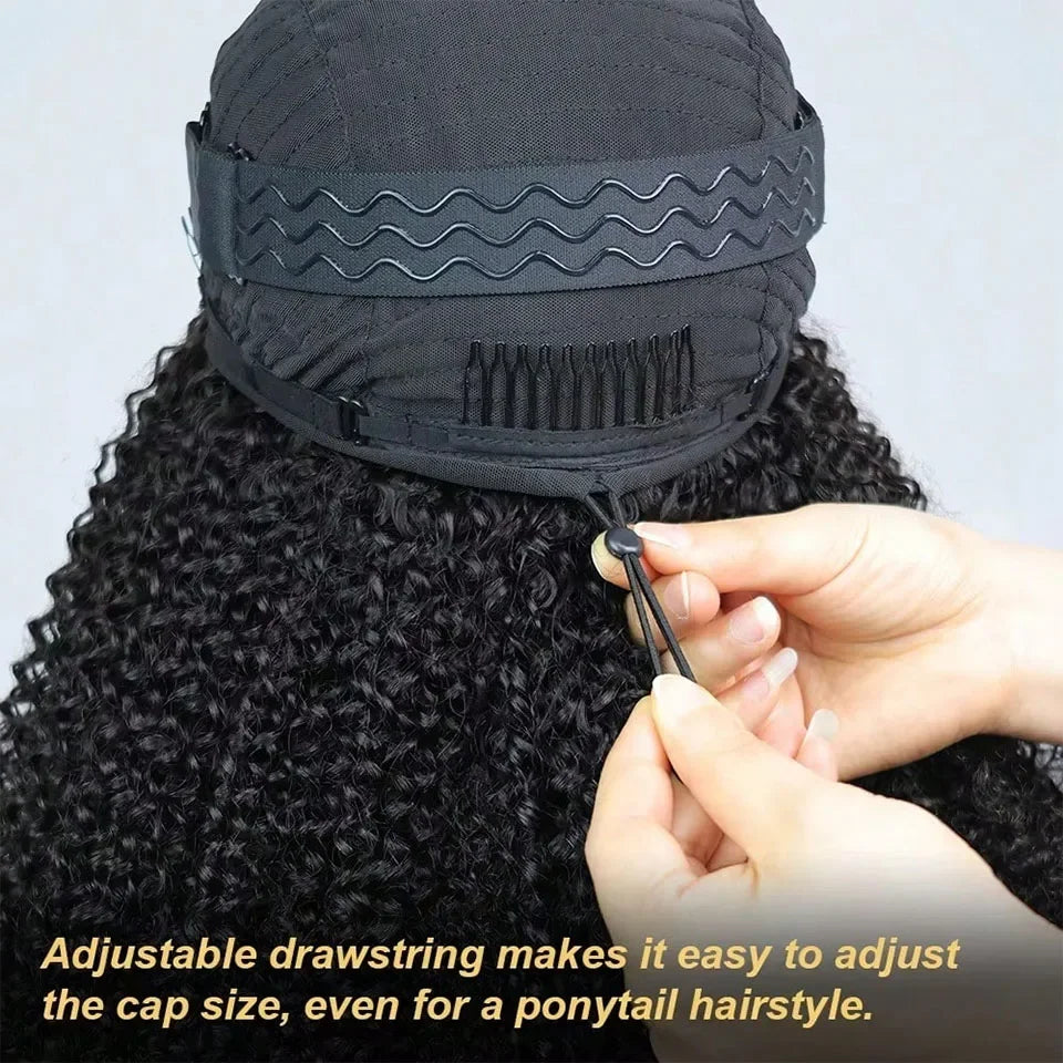 Half Wig Human Hair Jerry Curly Glueless Wigs Human Hair Curly Half Wig Drawstring Seamless Flip Over Half Wigs for Black Women