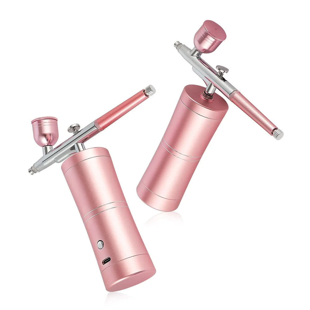 Top 0.3mm Pink Mini Air Compressor Kit Air-Brush Paint Spray Gun Airbrush For Nail Art Tattoo Craft Cake Nano Fog Mist Sprayer