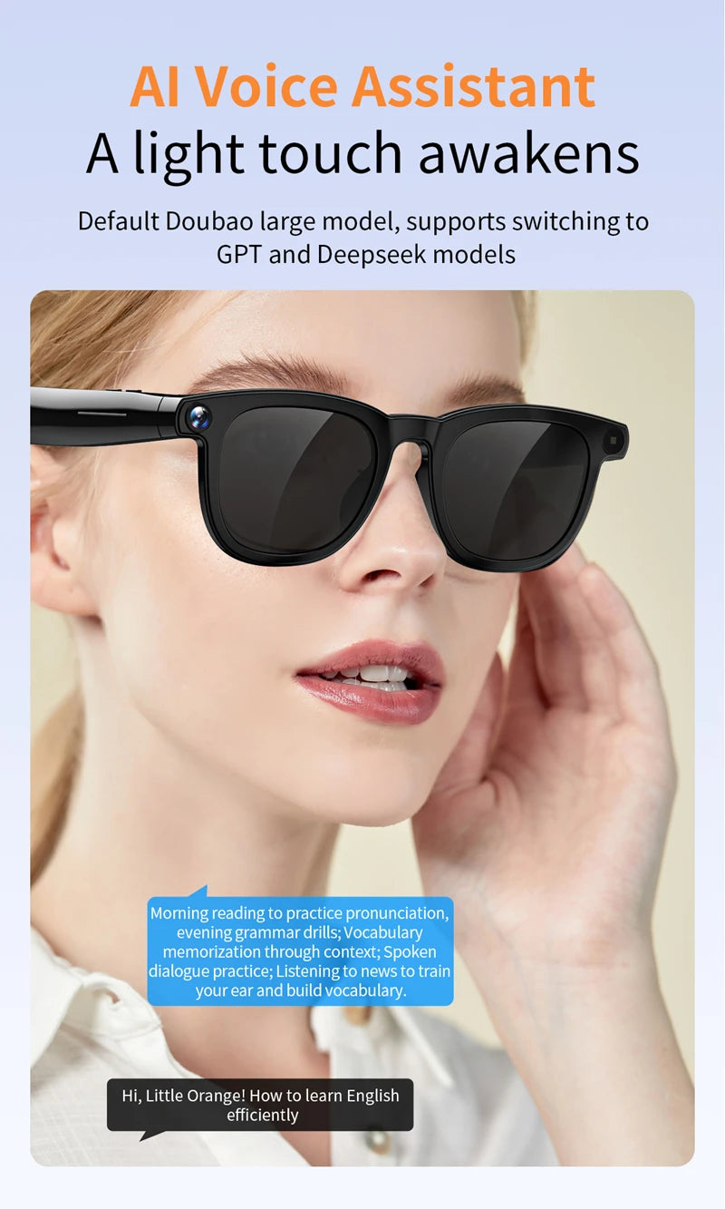 800W Pixel Intelligent Glasses AI HD Shooting Video Recording Voice Call Translation Glasses Two Replaceable Eyeglass Lenses