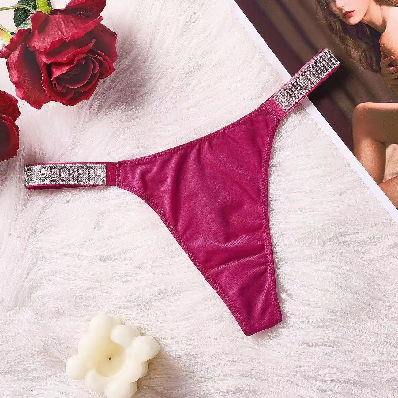 Fashion large size printed women's underwear comfortable rhinestone sexy underwear pink brand thong seamless t-pants metal chain