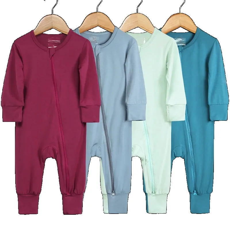 Baby Romper Bamboo Fiber Baby Boy Girl Clothes Newborn Zipper Footies Jumpsuit Solid Long-Sleeve Baby Clothing Pajamas 3 6 9 12M