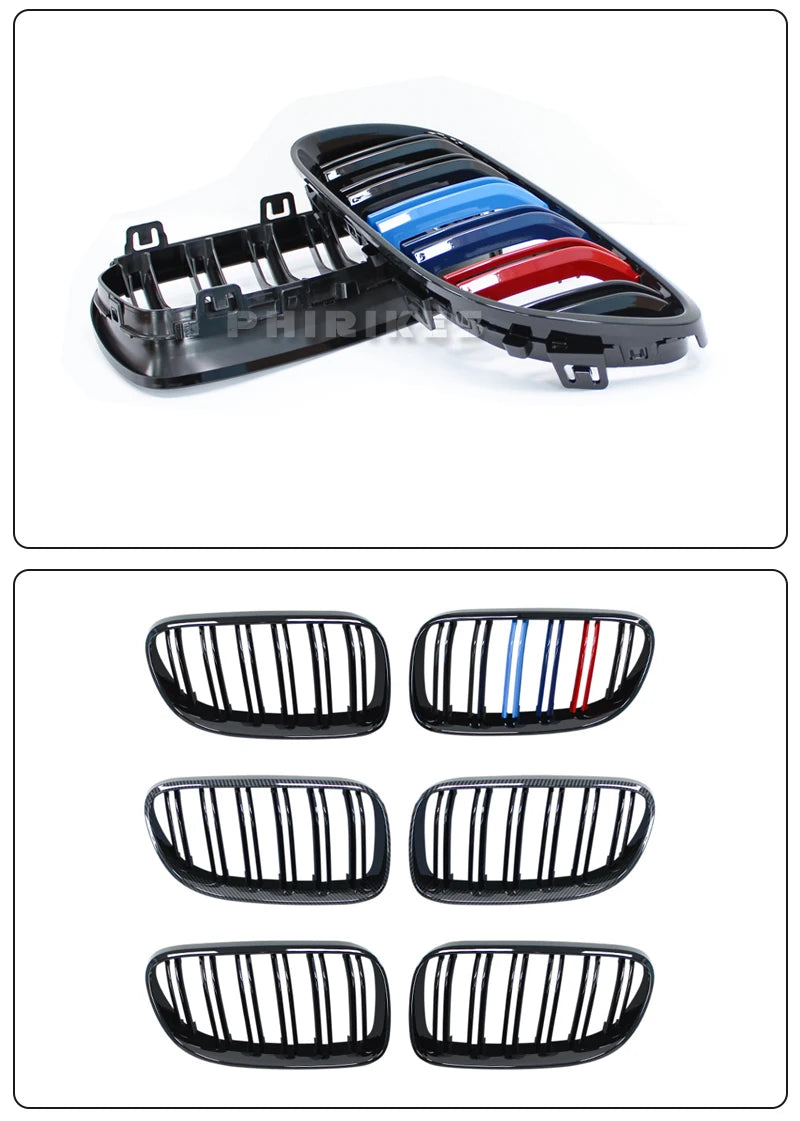 For BMW 3-Series E92 E93 M3 Coupe LCI 2010-2013 2Pcs Car Style Black Front Kidney Double Slat Grill Grille