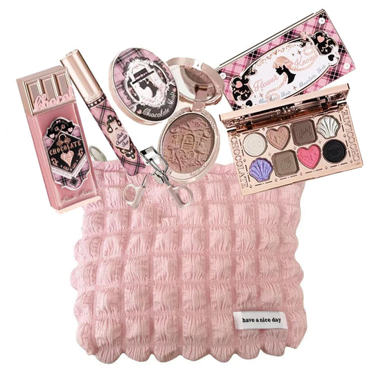 Flower Knows Chocolate SWEETIE BEAR Makeup Set Eyeshadow Palette Matte Lip Mud Blush Long Lasting Black Mascara Cream Original