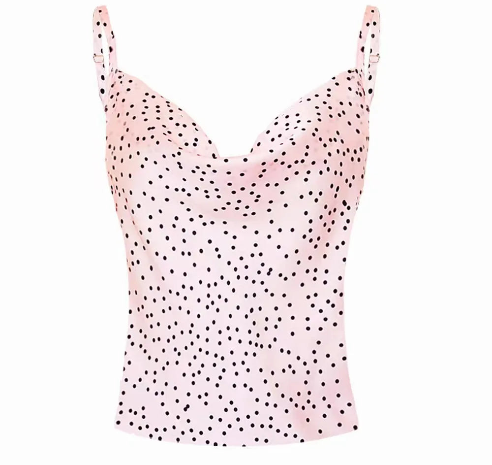 Summer Sexy Satin Strap Vest Top Sleeveless Inner Wear Base Tank Top Backless Splice Straight Cut Regular Length Women's Vest