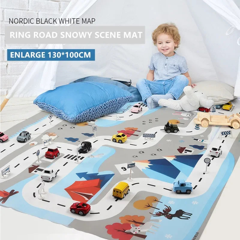 Baby Play Mat City Traffic Car Park Waterproof Parking Lot Kids Playmat Kids Rug Boy Girl Educational Toys for Children Map