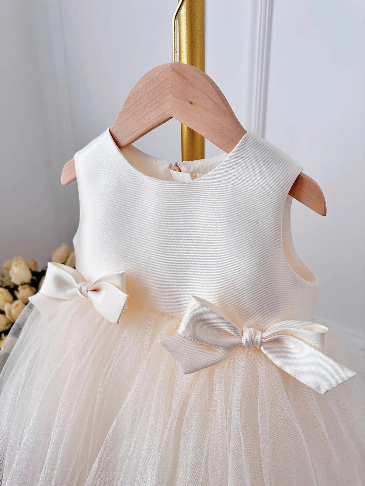 Baby Girl Princess Bow Silk Tutu Dress Sleeveless Infant Toddler Child Elegant Solid Vestido Birthday Party Baby Clothes 1-5Y