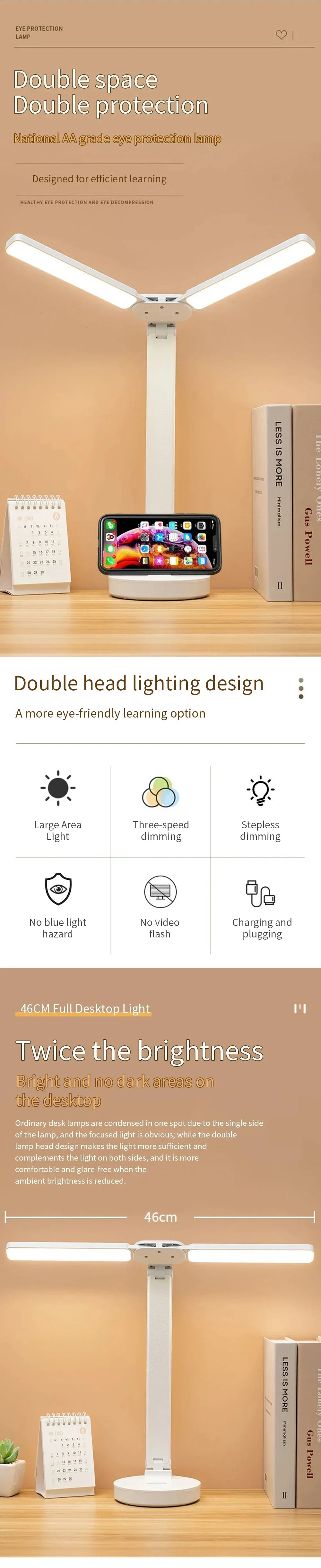 LED Desk Lamp 3 Levels Dimmable Touch Night Light USB Rechargeable Eye Protection Foldable Table Lamp For Bedroom Bedside Readin