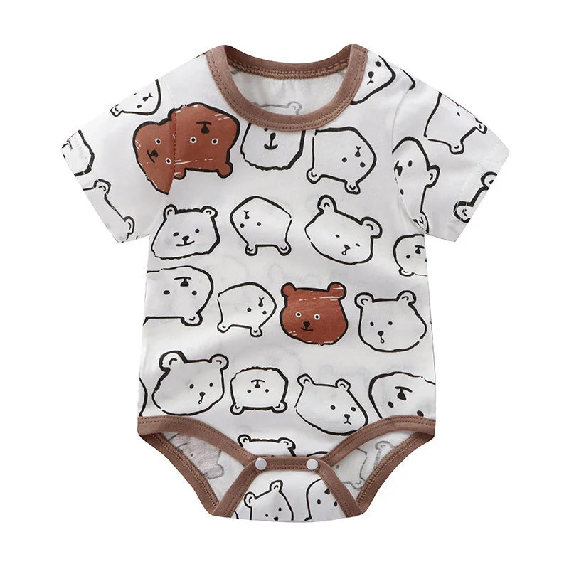 Breathable Cotton Baby Cartoon Jumpsuits, Short Sleeve Bodysuit for Newborn Infant Boys Girls Rompers of Crawling Clothes