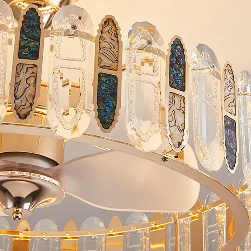 Crystal Ceiling Fan Lamp Modern Living Room Dining Room Remote Integrated Ceiling Fan Light Home Bedroom Study Silent Fan Lights