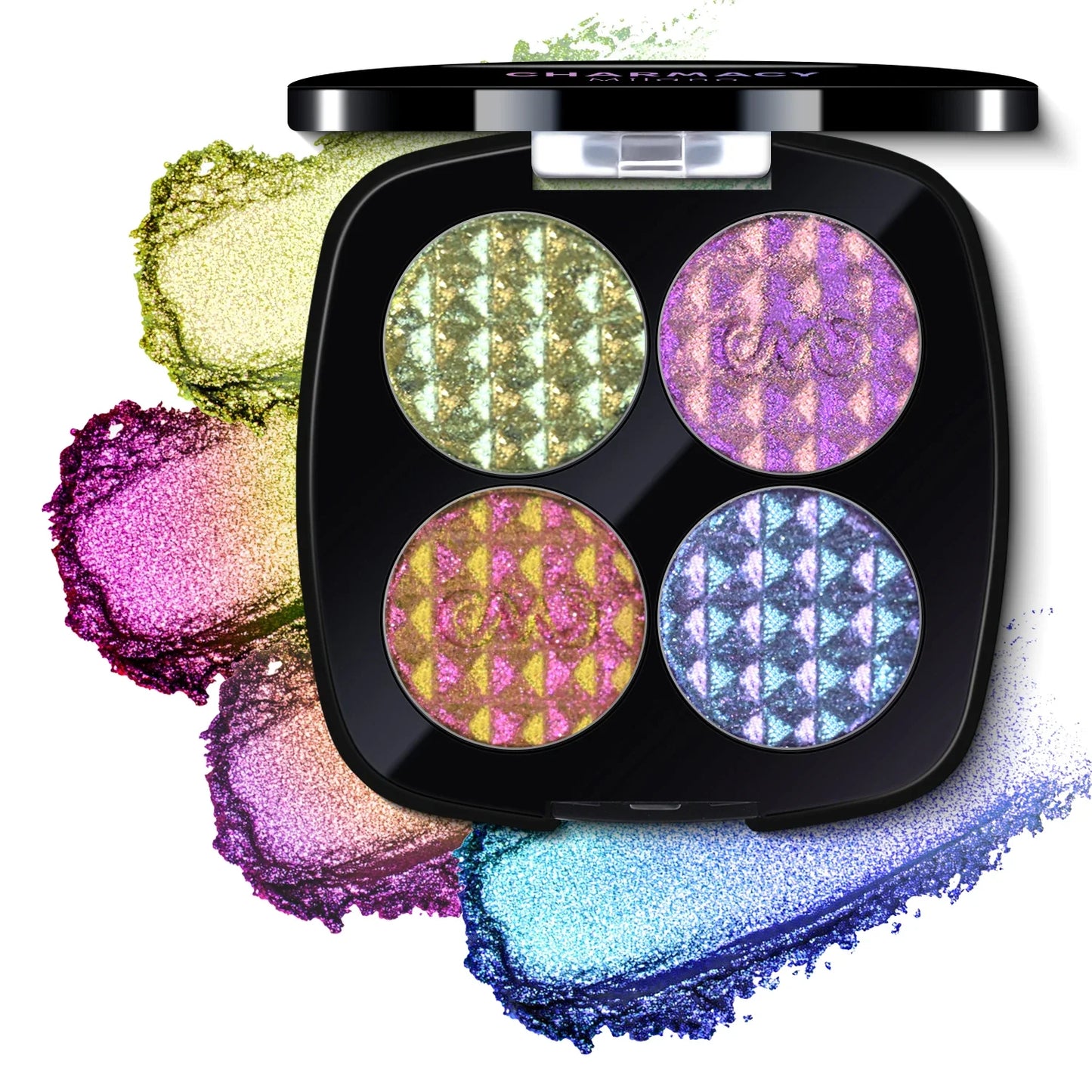 CHARMACY 4 Colors Duochrome Eyeshadow Palette High Pigment Vegan Glitter Multichrome Long-lasting Smooth Eye Shadow Makeup