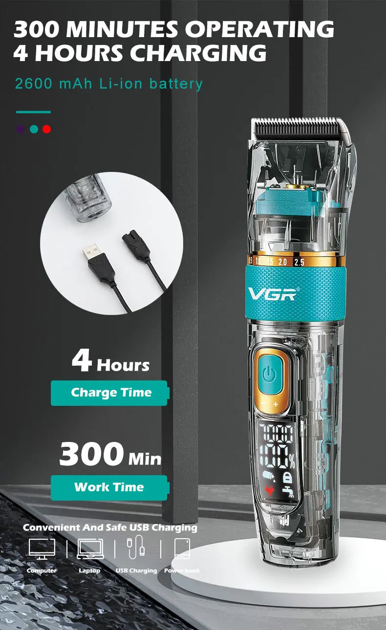 VGR Professional Hair Clipper Barber Waterproof Hair Cutting Machine Beard Hair Trimmer Three-speed Adjust Haircut For Men V-695