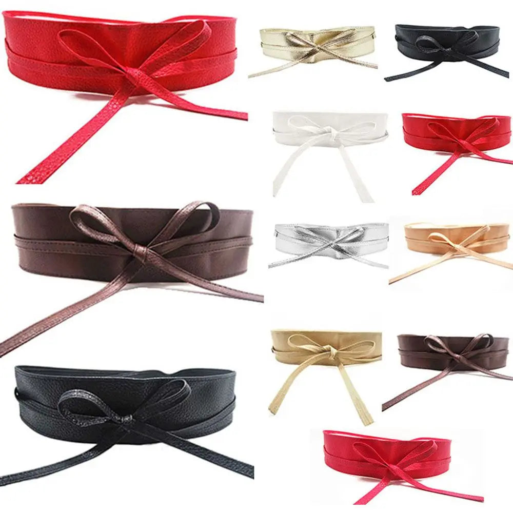 Dress Accessories for Female Soft Leather Elegant Bow Belt Ladies  Girls Belt Wide Self Tie Wrap Around Waist Band Dress Belt