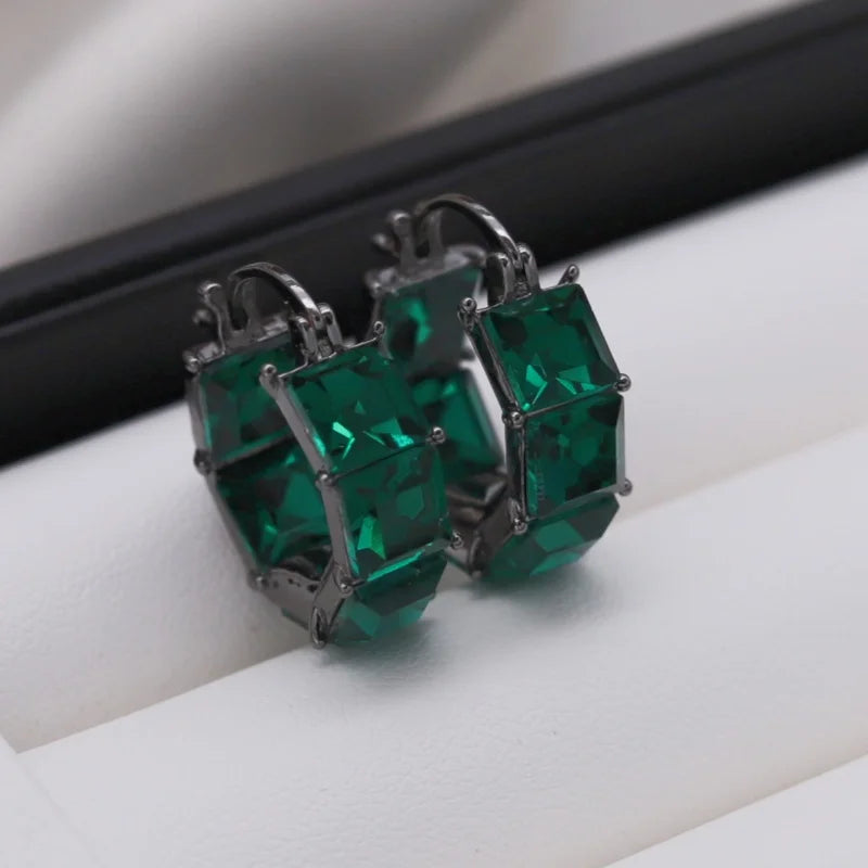 2025 Korean new design fashion jewelry luxury square blue crystal hoop earrings elegant women's daily work accessories