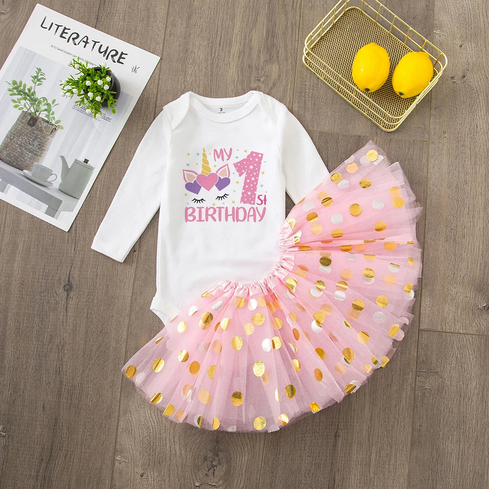 Baby Girl's 1st Birthday Outfit Birthday Tutu Girls Dress Set Newborn Infant Baby Girls 1st Birthday Dress Birthday Party Cotume
