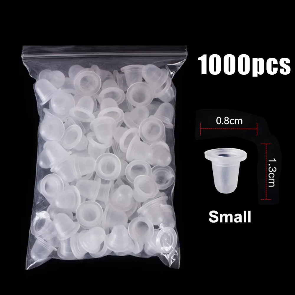 100/500/1000pcs Disposable Tattoo Ink Cup Small Large Size Silicone Permanent Tattoo Makeup Eyebrow Pigment Container Cap Supply