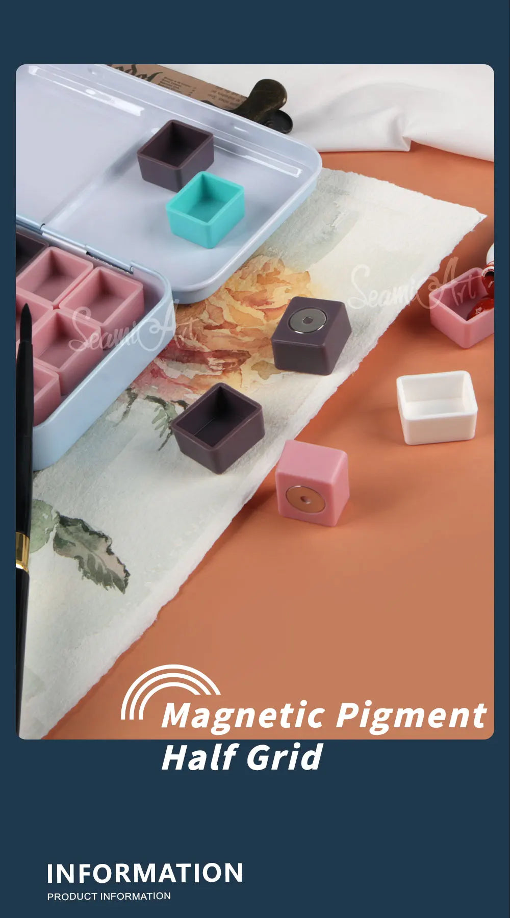 SeamiArt 50pcs Magnetic Half Pans Four colors for Watercolor Tube Subpackage Tin Box Palette Painting Tools Art Supplies