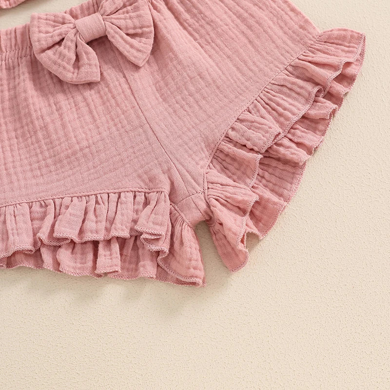 Pudcoco Little Girl 2 Piece Summer Set, Fly Sleeve Button Down Ruffled Tops Bow Elastic Waist Shorts Baby Toddler Set 6M-4T