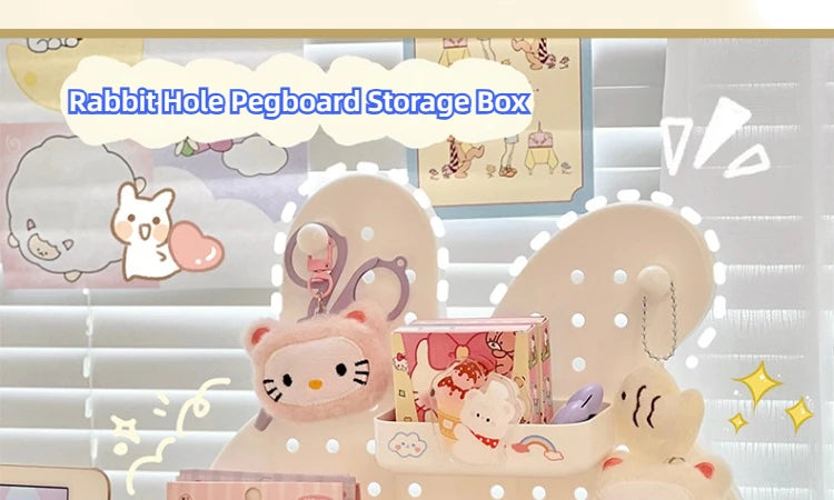 Desktop Hole Board Storage Box Desk Organizer Girls Cute Pen Holder Storage Stationary Rack Korean Kawaii Bunny Cosmetic Shelf