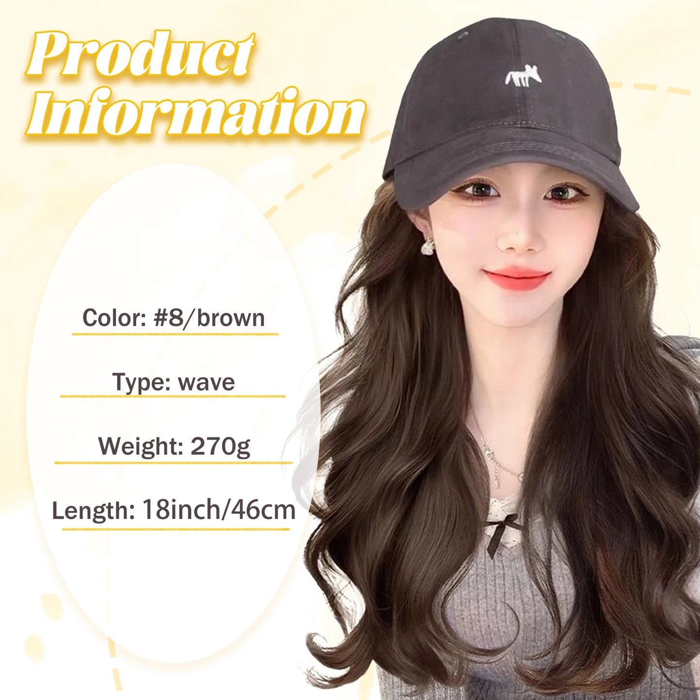 Baseball Cap Wig Natural Wave Hair Extensions With Hat Heat Resistant Synthetic Hair Adjustable Wig Dark Grey Wigs for Women