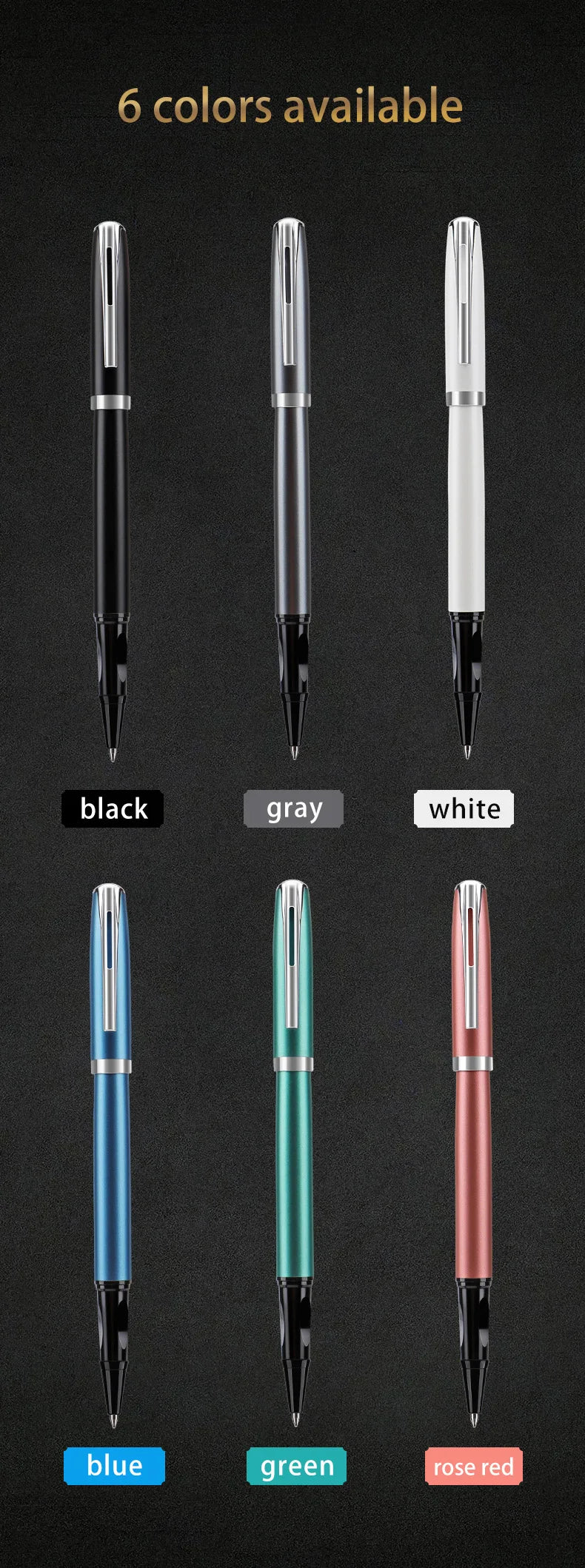 BAOKE PM180 Luxury 0.7mm Metal Gel Ink Pen Set Black Ink 6 Barrel Color Smooth Writing Bullet Tip For Office , Gift，Writing