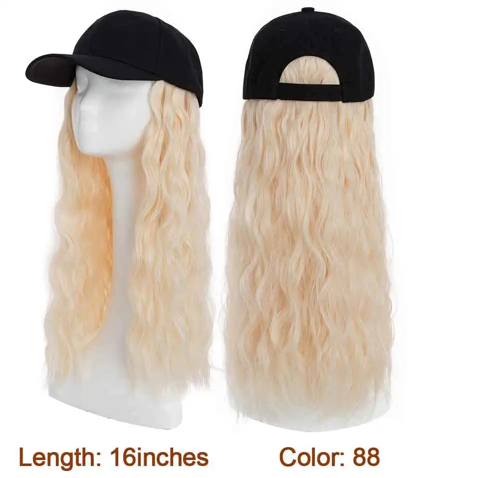 Hat Wig for Women 8''16''Wave Baseball Cap Wig with Curly Hair Extensions Wig Synthetic Wave Wig Hat Adjustable Baseball Hat Wig