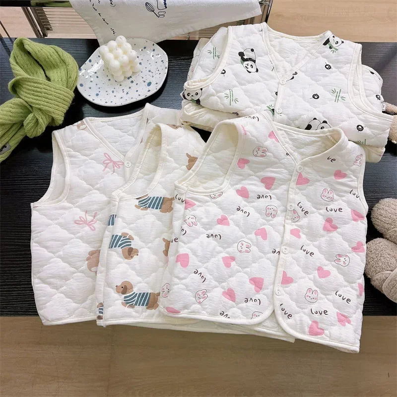 Spring Autumn Versatile Children Cotton Vest Cute Cartoon Boys Girls Infant Vests Winter Baby Warm Vest Coats Children Clothing