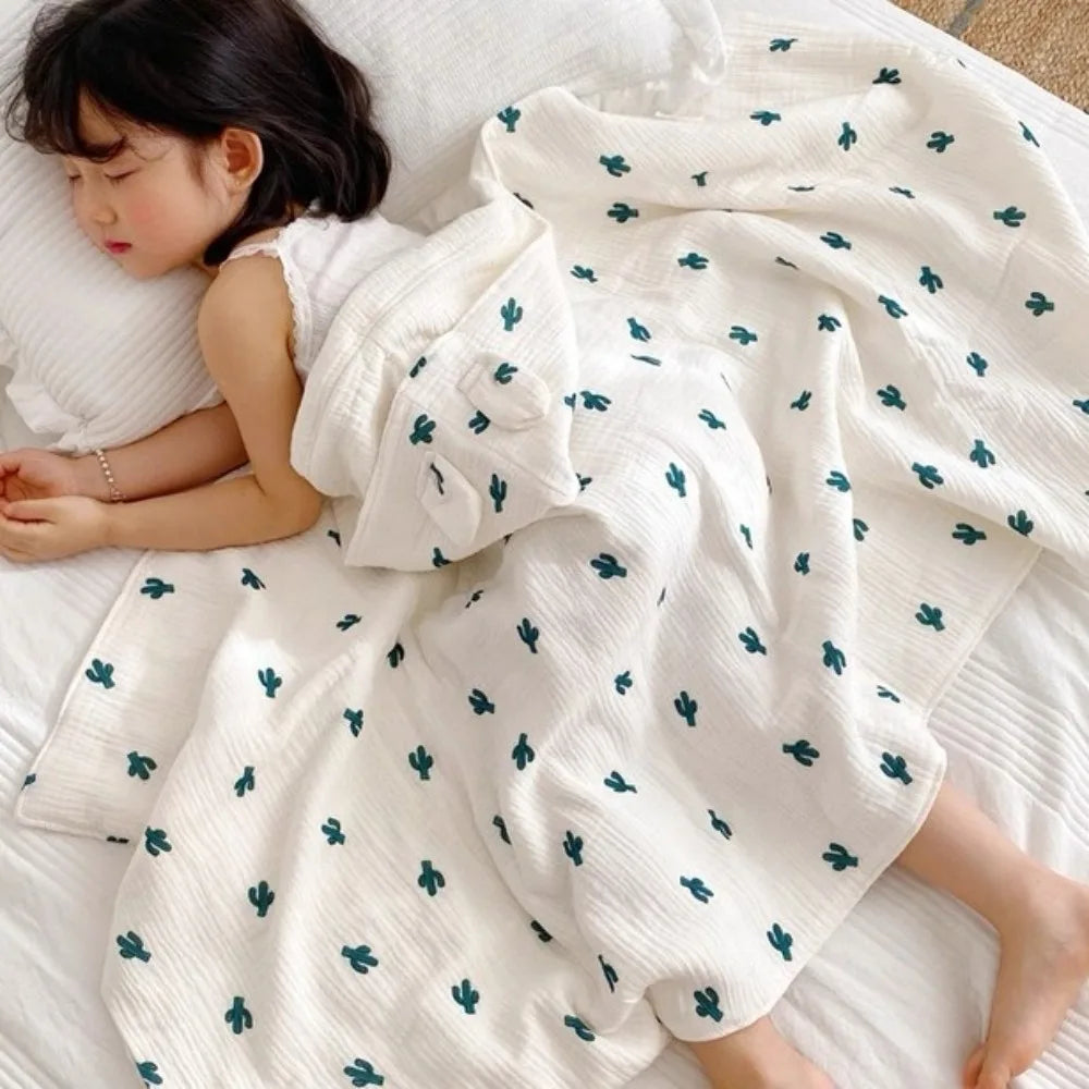 Warm Cartoon Printed Baby Gauze Bath Towel Four Layer Soft Cartoon Cloak Towel Comfortable Absorbent Hooded Bathrobe Children