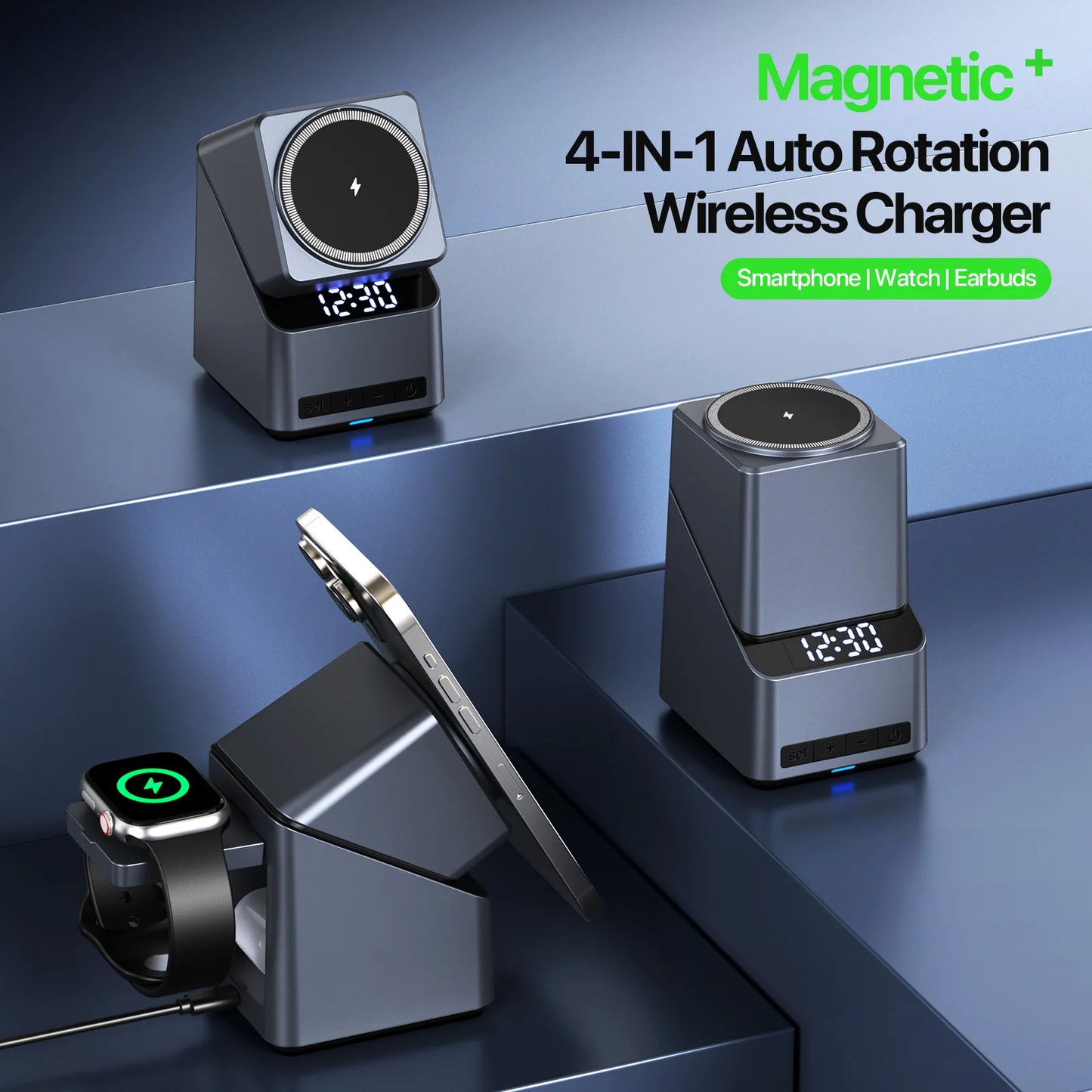 Wireless Charger Station 4 in 1 Fast Charging Dock Stand For iPhone 16 15 14 13 12 iWatch 9 8 7 Pro Airpods