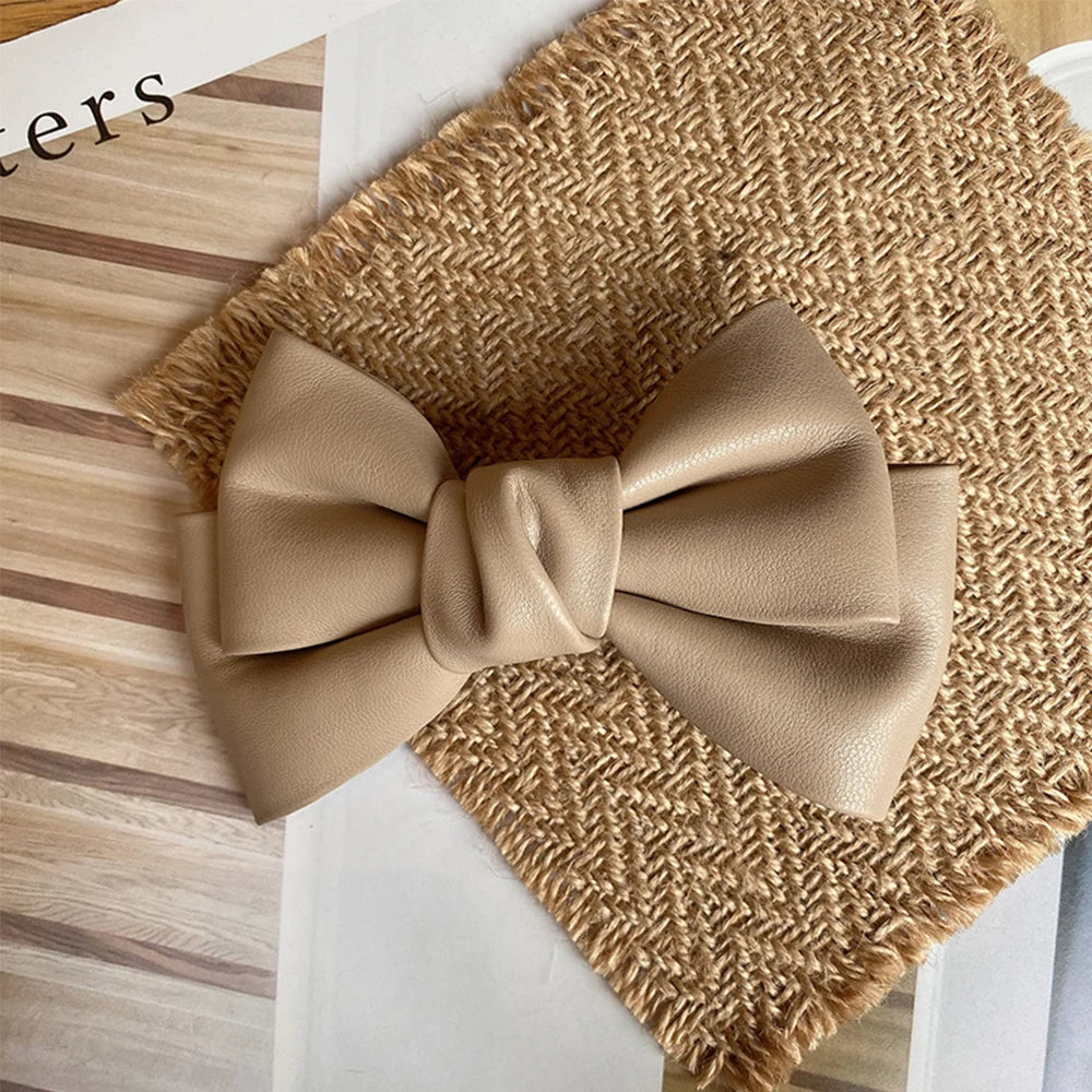 Accessories Hair Ornament Solid Color PU Leather Girls Duckbill Clips Headwear Bow Hairpin Spring Clips Hair Clips