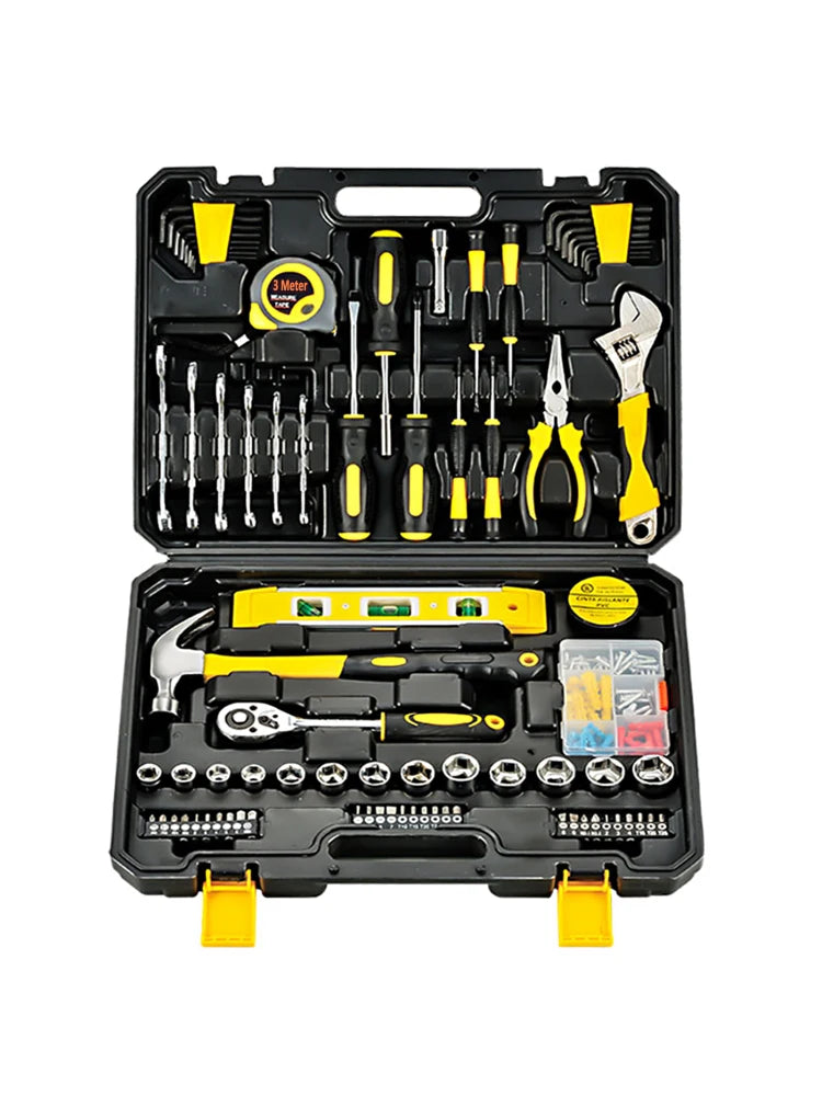 108 Piece Tool Set General House hold Hand Tool Kit with Plastic Toolbox Storage Case Used to Car repair And home Repair